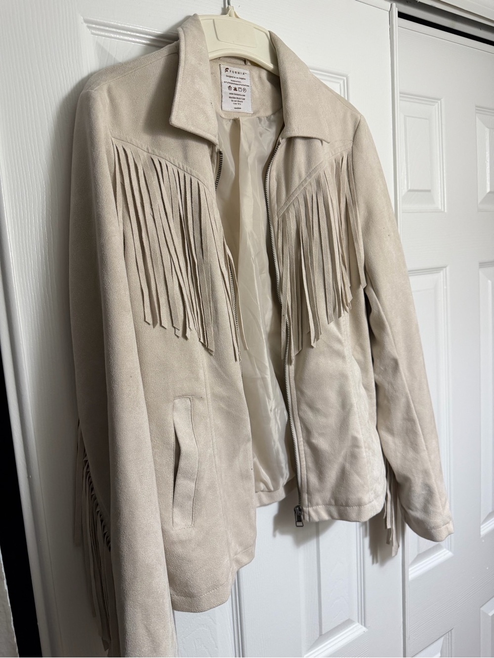 Fringe Suede Zip Jacket - Cream